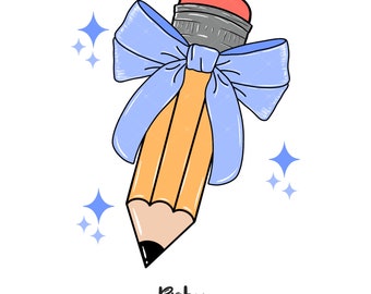 Lápis Coquete PNG: Laço Azul Claro, Clipart de Professor (Download Digital)