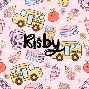 Pastel Back To School Seamless Pattern Trendy Retro School Seamless File School Bus Education Printable Repeat Digital Paper Background
