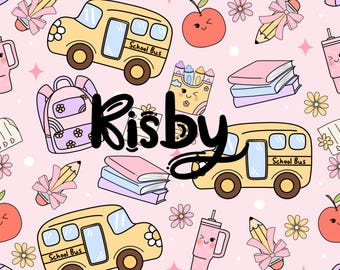 Pastel Back To School Seamless Pattern: Retro School Bus Digital Paper