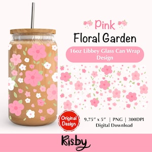 Rosa Cottagecore Blumengarten 16Oz Libbey Glasdose PNG, Frühling Zierliche Blumen Dosen Verpackung Png, Ästhetische Eiskaffeedose Glasverpackung Png
