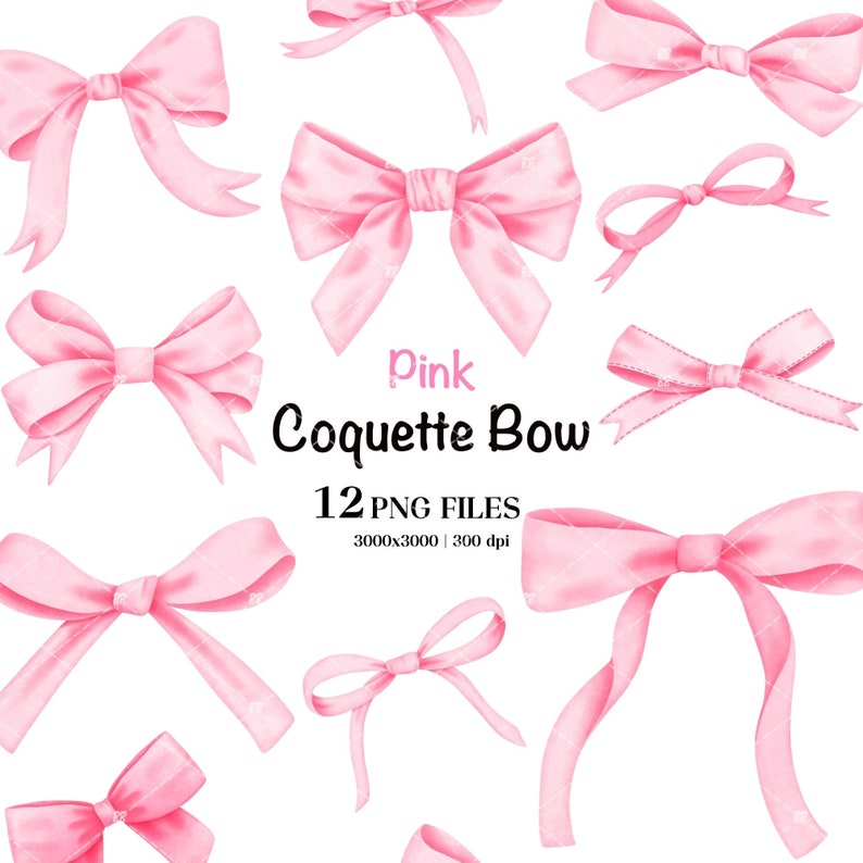 Pink coquette ribbon bow aesthetic png clipart set, high quality resolution with pink bows for soft girl era, mothers day gift,T-shirt designs,mugs, Scrapbooking, nursery wall art, Cottagecore style, coquette room decor, retro mama