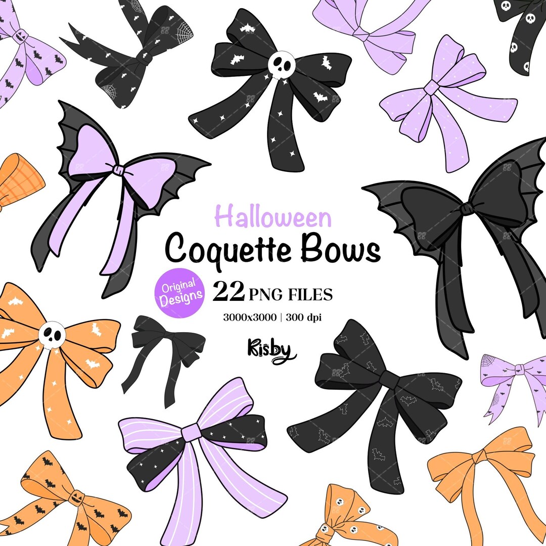 Halloween Coquette Bow PNG: Spooky Bat Bows Clipart (digital Download ...