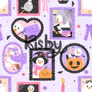 Spooky Goose Halloween Frames Seamless Pattern Witch Goose Portraits Surface Pattern Design Halloween Geese Stamps Digital Paper Background