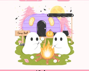 Ghost Camping PNG: Spooky Halloween Camper Trailer Design (Digital Download)