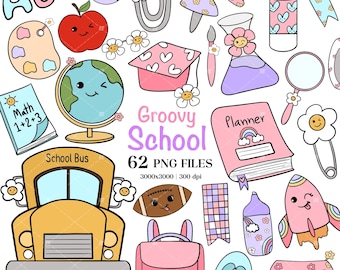 Groovy School Clipart-paket: Retro lärare PNG (digital nedladdning)