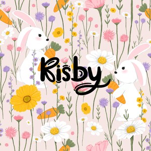 Ostern Frühling Hase Blumen Musterdesign Kaninchen und Karotte nahtlose zierliche Wildblumen Muster Neutral Frühlingsblumen digitales Papier