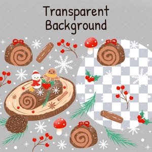 Festive chocolate log cake design for iced coffee glass cup wrap, digital holiday download.