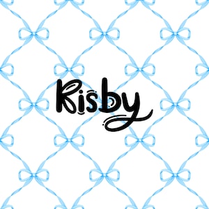 Blaue Coquette Bow Trellis Nahtloses Muster, Mädchen Bögen Nahtlose Datei für Stoffdruck, Chinoiserie Digitales Papier Hintergrund PNG JPG