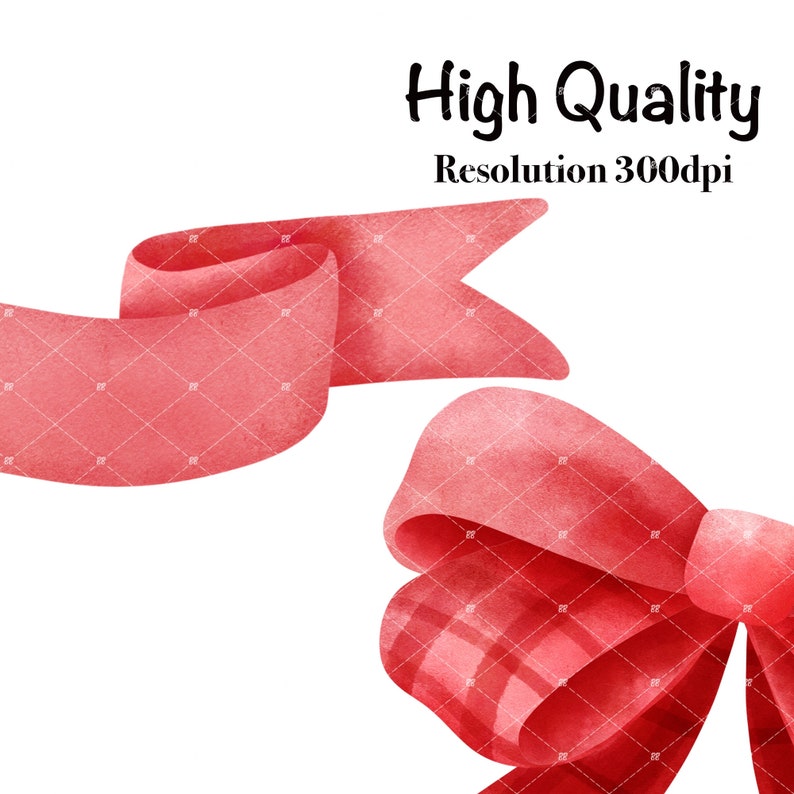 May include: A red ribbon with a plaid bow. The ribbon is curled and flowing. The bow is tied with a large, loose knot. The image is high quality and has a resolution of 300dpi.