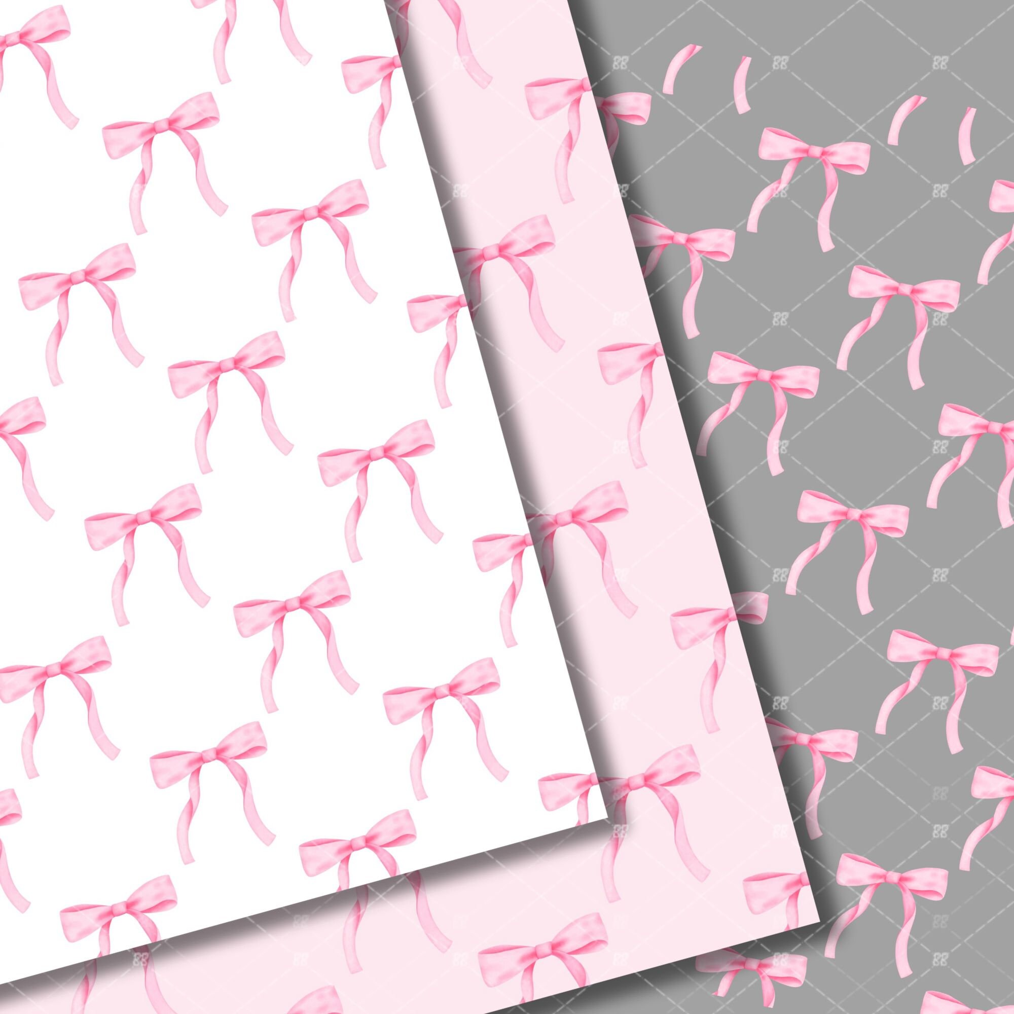 Watercolor Pink Coquette Ribbon Bows Seamless Pattern (digital Paper ...