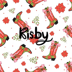 Weihnachten Cowgirl Stiefel Nahtlose Muster Floral Boots Schleife Nahtlose Datei Für Stoff Western Urlaub Geschenk Weihnachten Chinoiserie Digitales Papier