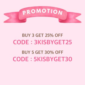 May include: A pink banner with the word "PROMOTION" in white text. Below the banner, text reads "BUY 3 GET 25% OFF" and "BUY 5 GET 30% OFF". The image also includes promotional codes.