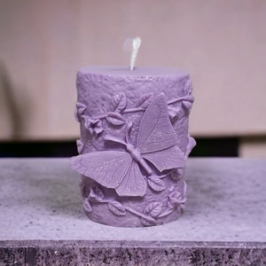 Butterfly Pillar Candle • Butterfly Decor • Nature-Inspired Candles • Handmade Pillar Candle • Floral Candle • Soy Candle • Mother Day Gift