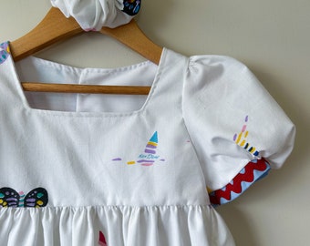 Upcycled Ken Done toddler dress and scrunchie set - size 2T