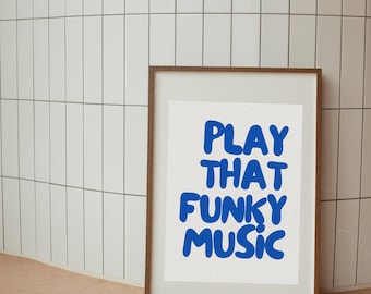 Funky Music Retro Print: Blue Trendy Wall Art (Digital Download)