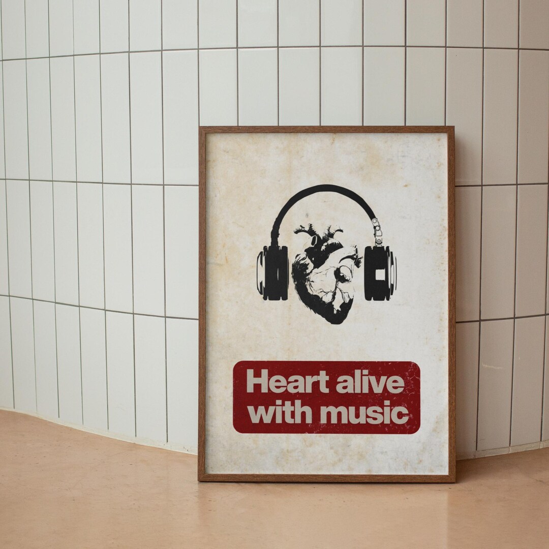 Heart Rhythem Posters Heart Alive With Music Retro Poster – Emotional Music Lover Wall Decor ...