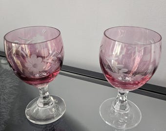 Cranberry glass small wine glasses port glasses