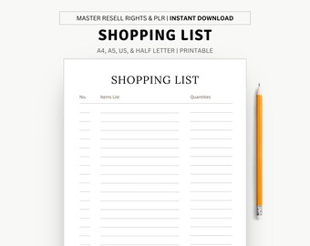 Printable Shopping List Planner, Shopping Planner for Shopping Checklist, Digital Shopping Plan, Editable List Template, Instant Download