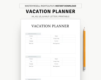 Printable Vacation Planner - A4, A5, US Letter, Half Letter Sizes - Instant Download - Home and Office Use