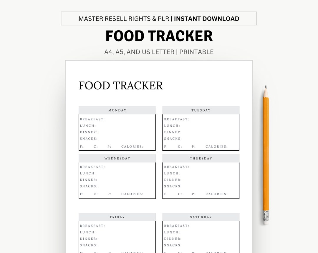 Food Tracker Daily Food Journal Nutrition Chart Printable Template Food ...