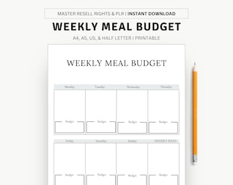 Planificador de comidas digital imprimible, Planificador de presupuesto de comidas semanal, Rastreador de comidas, Planificador de alimentos semanal, Plantilla de plan de comidas, Planificador de presupuesto de dieta