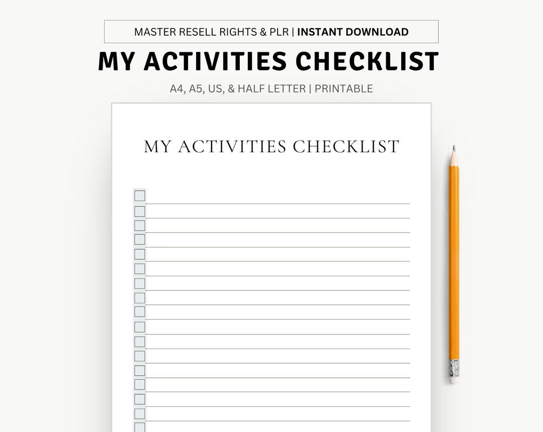 Printable My Activities Checklist for Personal Growth Planners ...