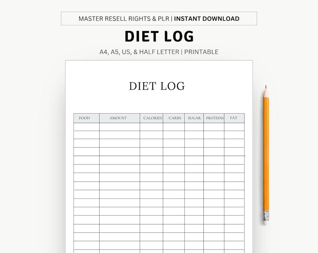 Printable Diet Log Planner Diet Tracker Daily Food Journal Track Printable Diet Log Planner Diet Tracker Daily Food Journal Track
