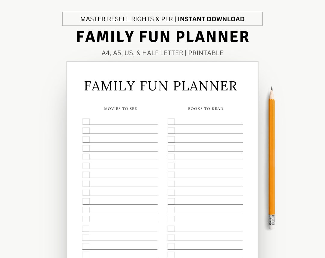 Printable Family Fun Planner Page, Household Planner, Home Organization ...