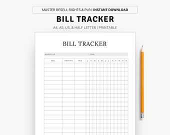 Printable Bill Tracker Planner - A4, A5, US Letter, Half Letter Sizes - Instant Download!
