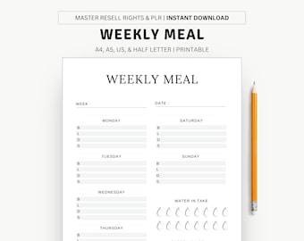 Weekly Meal Printable Planner Page, Meal Tracker, Food Journal, Meal Prep Planner, Meal Plan Template, 7 Day Meal Planner, Diet Planner