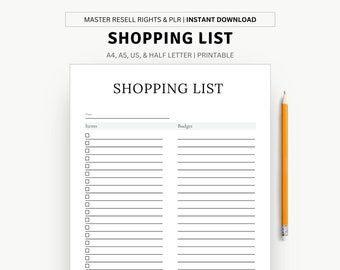 Printable Shopping List Planner, Shopping Planner for Shopping Checklist, Family Shopping List, Shopping List Page, Instant Download