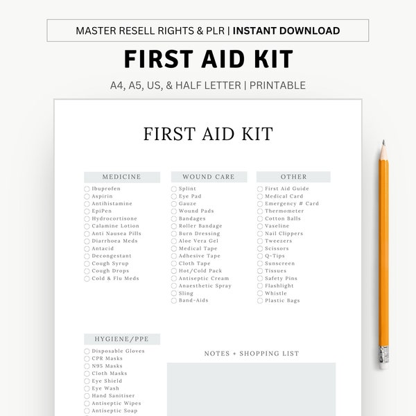 First Aid Kit, First Aid Checklist, Checklist Printable, Survival Kit, First Aid Kit Organizer, First Aid Supply List, Emergency Kit