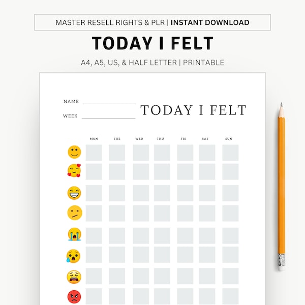 Printable Today I Felt Planner Page - Instant Download, Daily Productivity Tracker