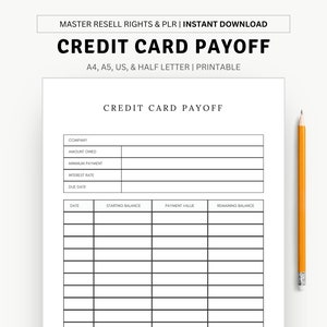 Kreditkarte Payoff Kreditkarteninformation Tracker Druckbares Kreditkarten-Log A4 A5 Letter Half Size Sofortiger Download PDF