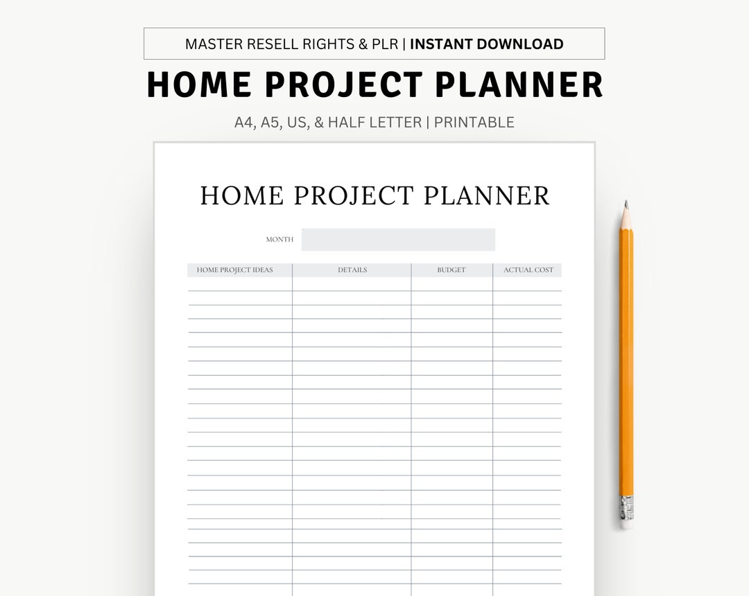 Printable Home Project Planner Page - A4, A5, US Letter, Half Letter ...
