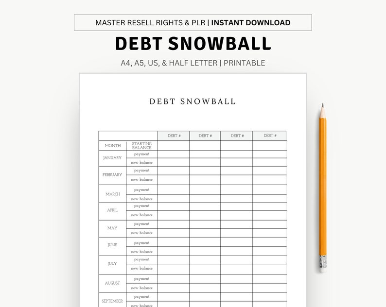 Snowball Debt Tracker Printable, Debt Payment Tracker, Debt Snowball