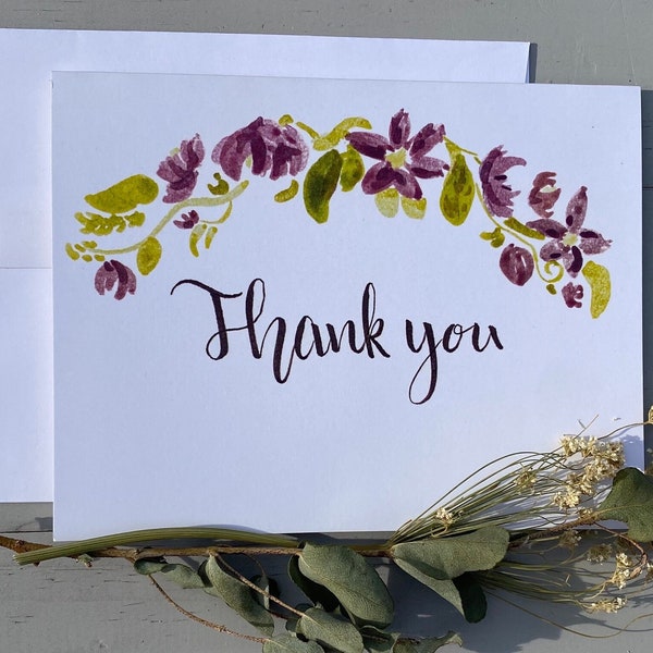 handmade thank you card | thank you card with flowers | pack of thank you cards | set of floral thank you cards | thank you notecards