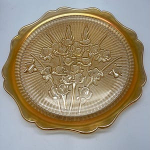 Vintage Jeanette Iridescent Marigold Depression Glass Platter