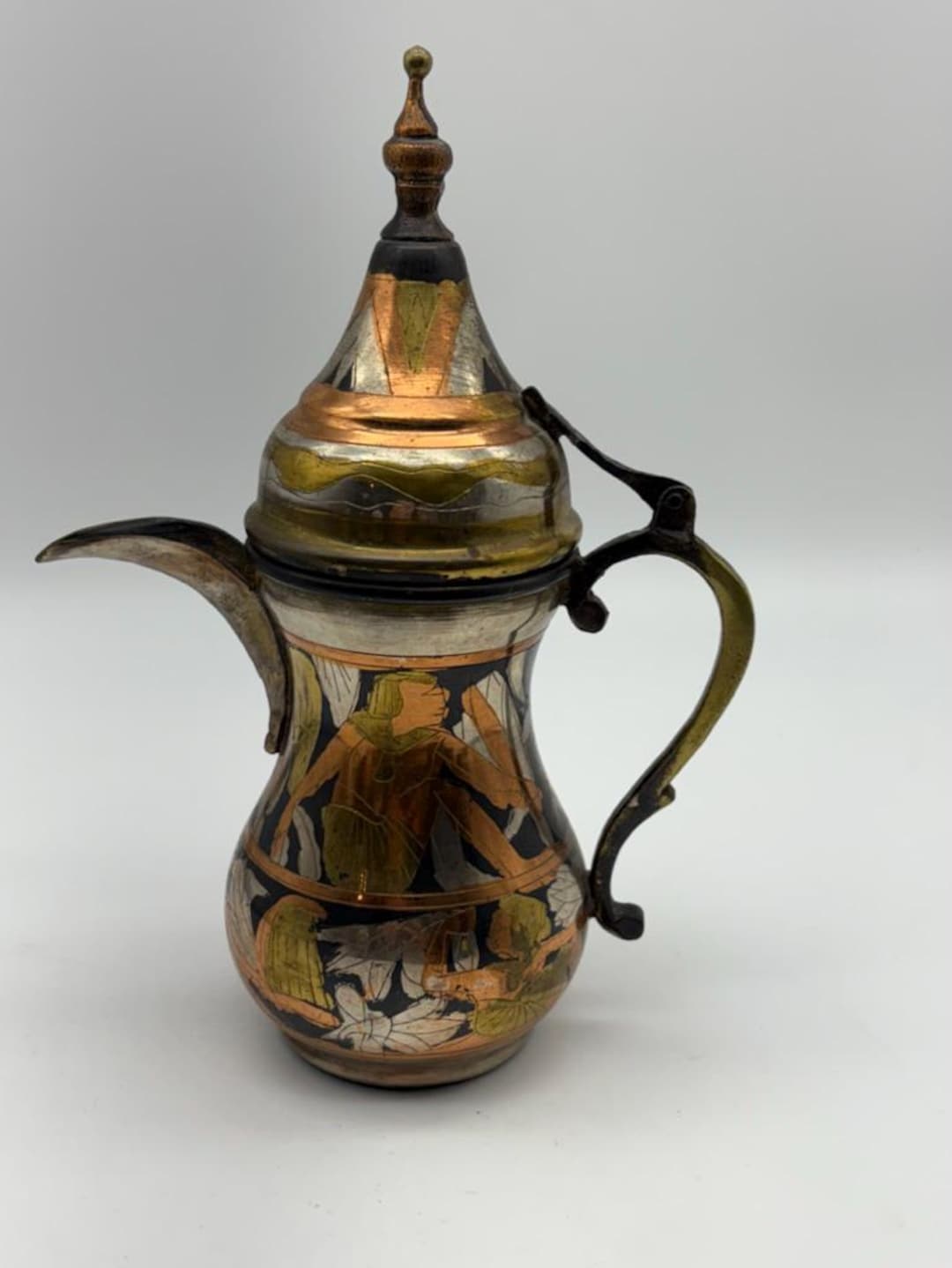 Vintage Egyptian Brass,copper and Silver Tea or Coffee Pot