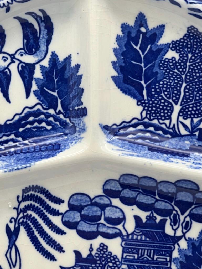 Vintage Occupied Japan 1940's Blue Willow Divided Grill Plate