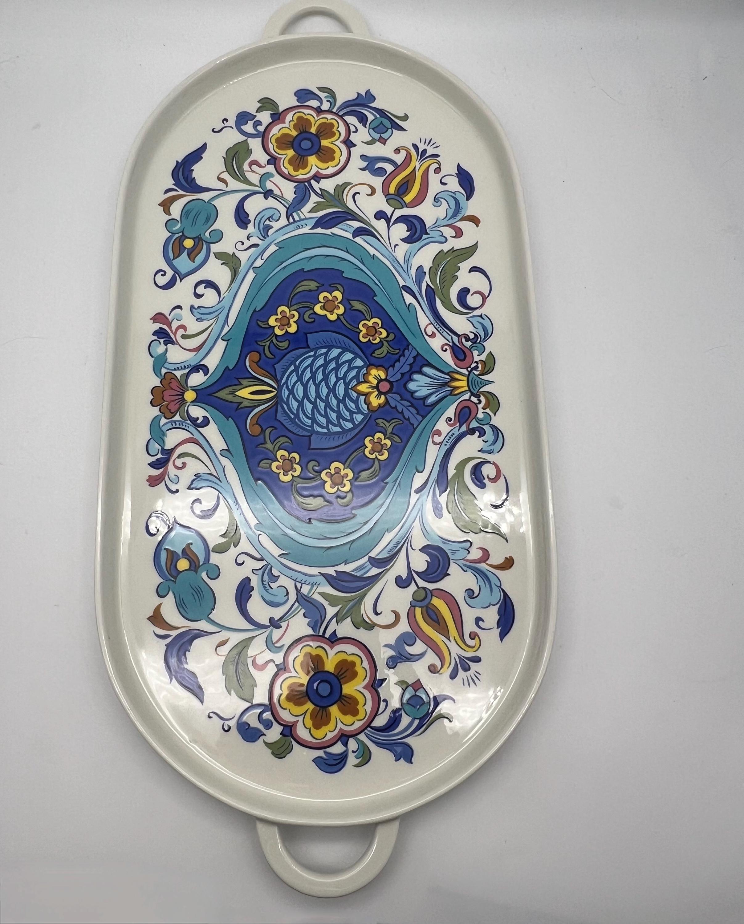 Villeroy & Boch ホーロー容器【中古】 Villeroy & Boch Izmir 1973 Hand Painted Serving Tray With Handles