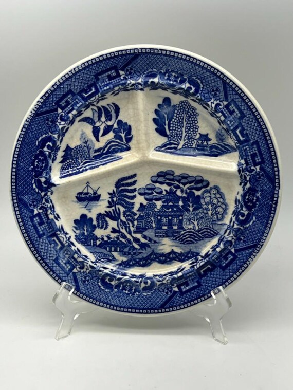 Vintage Occupied Japan 1940's Blue Willow Divided Grill Plate