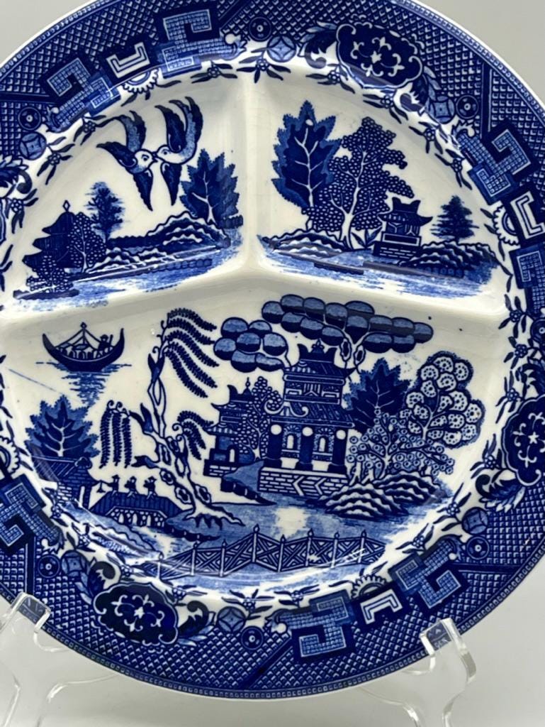 Vintage Occupied Japan 1940's Blue Willow Divided Grill Plate