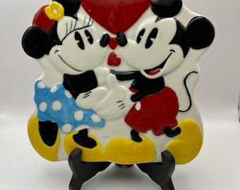 Assiette chauffante artisanale vintage Disney Mickey Minnie Mouse Treasure