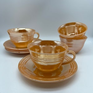 Vintage Anchor Hocking Fire King Peach Lustre Cup and Saucer - Set of 4