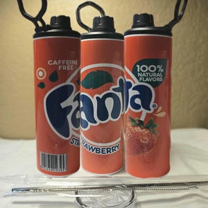 Fanta Strawberry  20 ounce stainless steel tumbler/ water bottle combo (2 lids) OR tumbler only (1 flat lid) + straw(s)