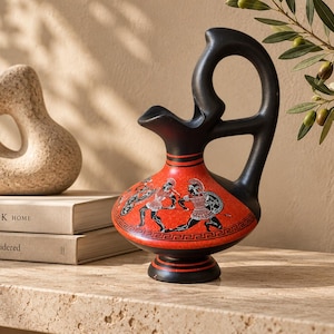 Greek Style Ceramic Pitcher, Black Figure Terracotta Vase, Ancient Greek Inspired Pottery, 1990s Decor