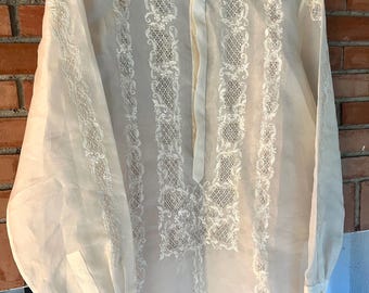 Vintage filippinsk tagalog barongskjorta – handbroderad organza – formell filippinsk skjorta – storlek L – traditionell filippinsk klädsel