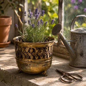 French Brass Planter | Rustic Metal Cachepot | French Country Plant Pot | Cottage Garden Decor | European Home Style