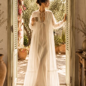 1970s Sheer Vintage Robe | Spanish Handmade Nylon Dressing Gown | Romantic Long Lounge Robe | Bridal Morning Robe | Boho Loungewear